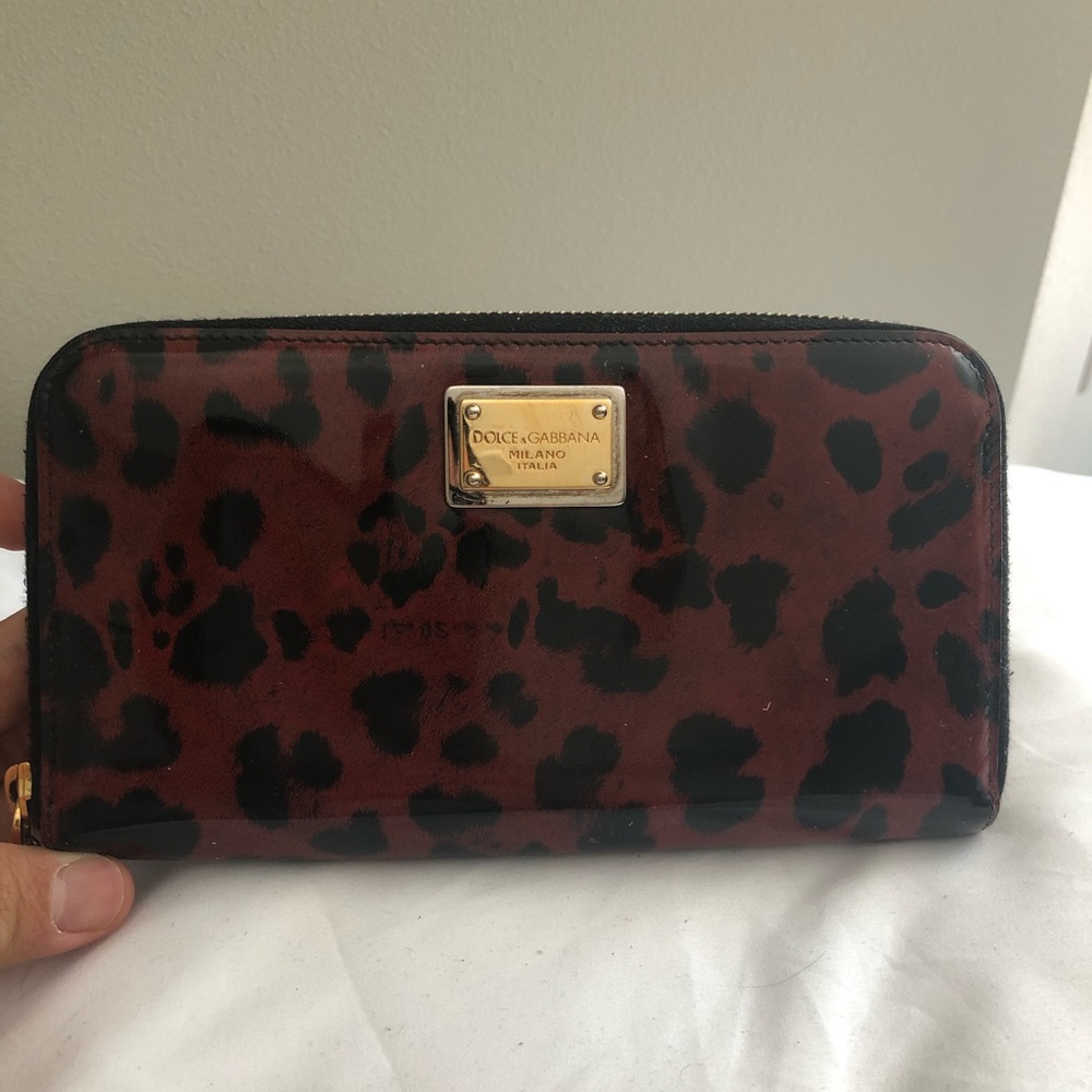 Dolce and Gabbana Leopard patent red wallet